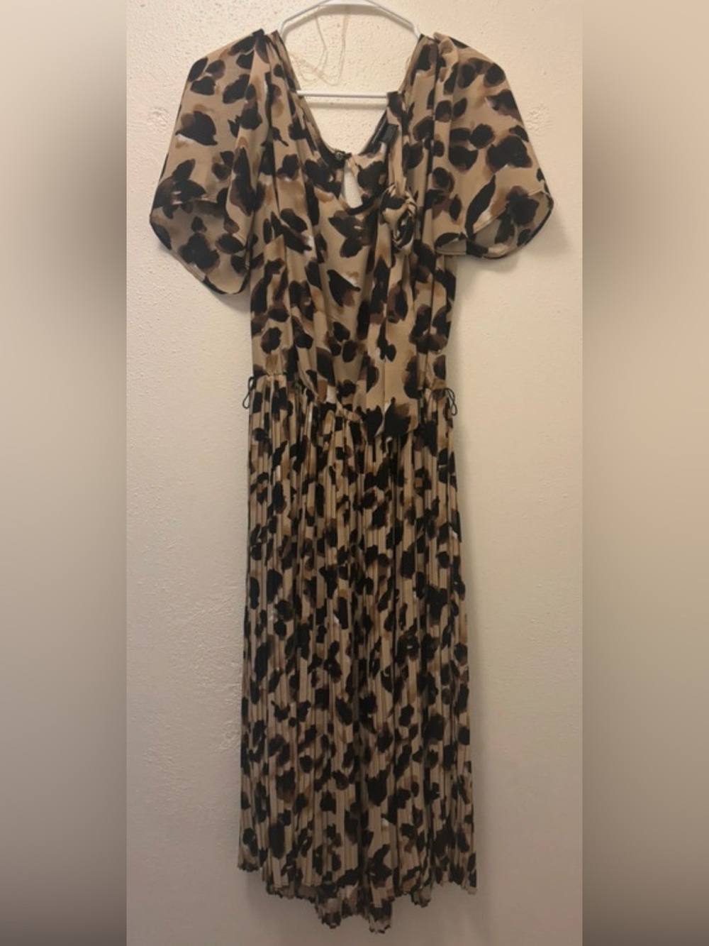 Ashley Stewart Beige Midi Dress with Black Abstract Spot Print